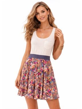 Free People | Racerback Tank Dress Sleeveless Colorful Floral Spring Pink XS